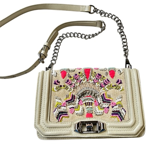 Rebecca Minkoff Beaded Cream Crossbody Bag with Chain Strap - Picture 1 of 12
